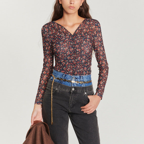 Top en tulle à imprimé fleuri Faume - seconde main
