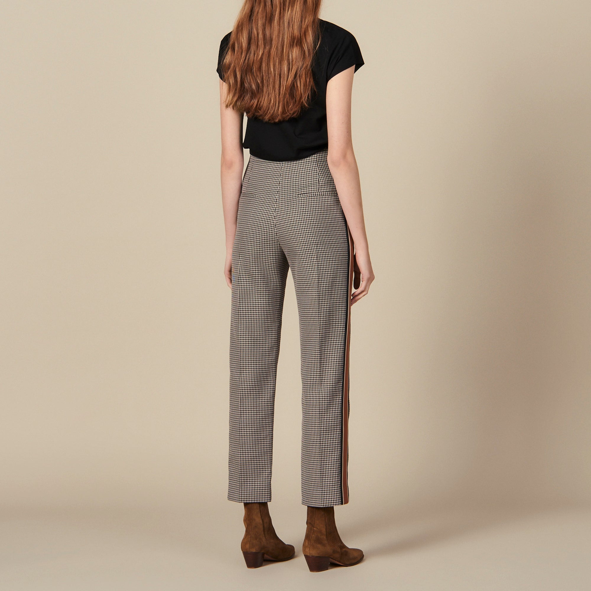 Pantalon droit à carreaux et galons Faume - seconde main