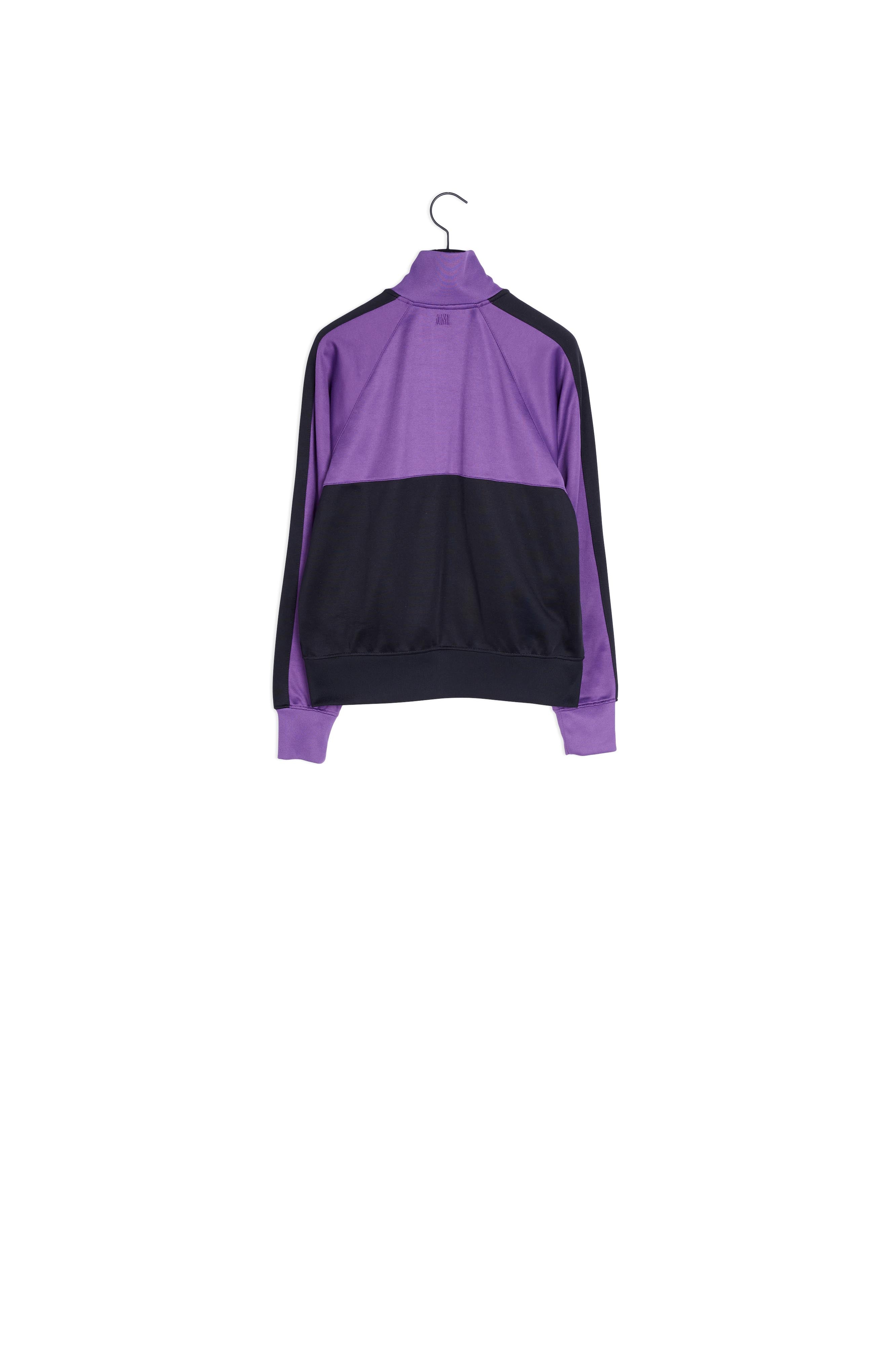 Sweatshirt Zippé Bicolore Brodé Ami Noir Poitrine Faume - seconde main