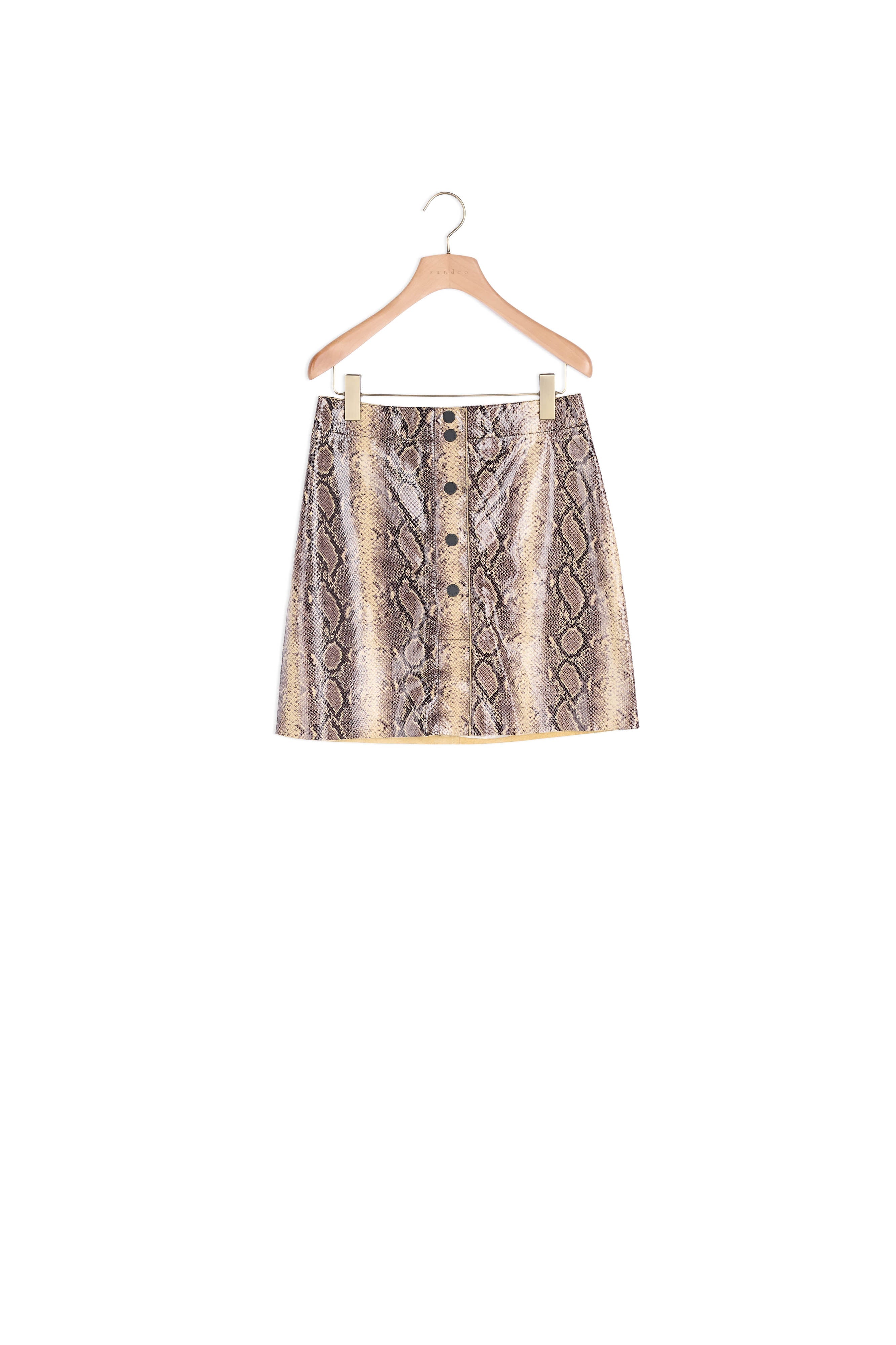 Jupe courte en cuir imprimé python Faume - seconde main