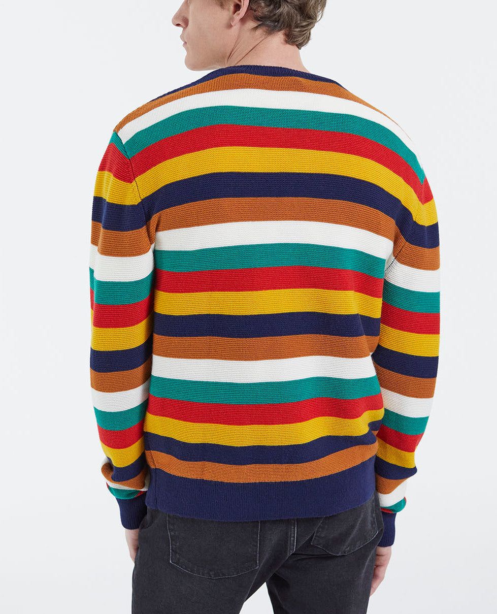 Pull rayé multicolore laine à col rond Faume - seconde main