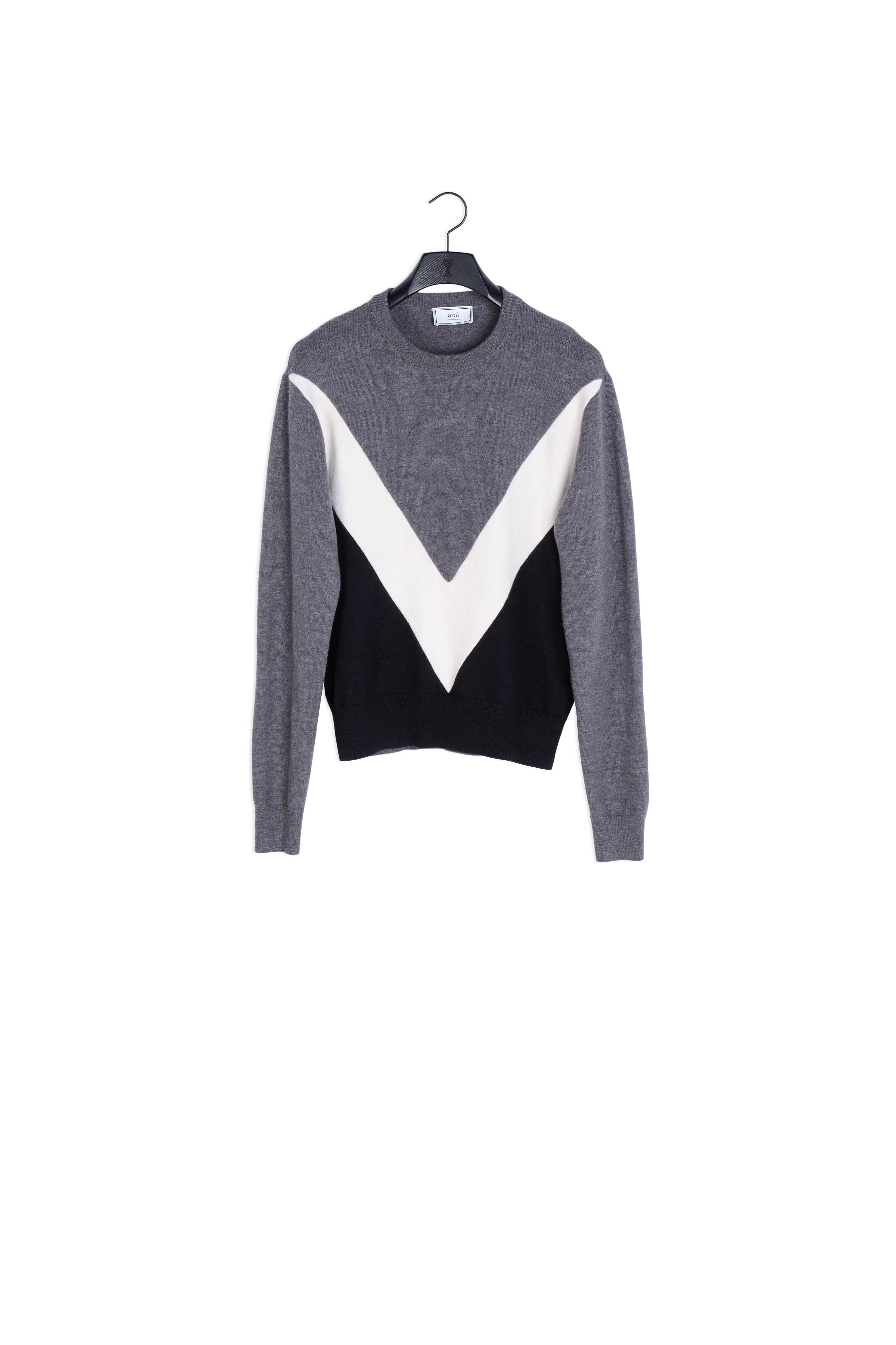 Pull Col Rond Bandes Contrastees Coupees Cousues Faume - seconde main