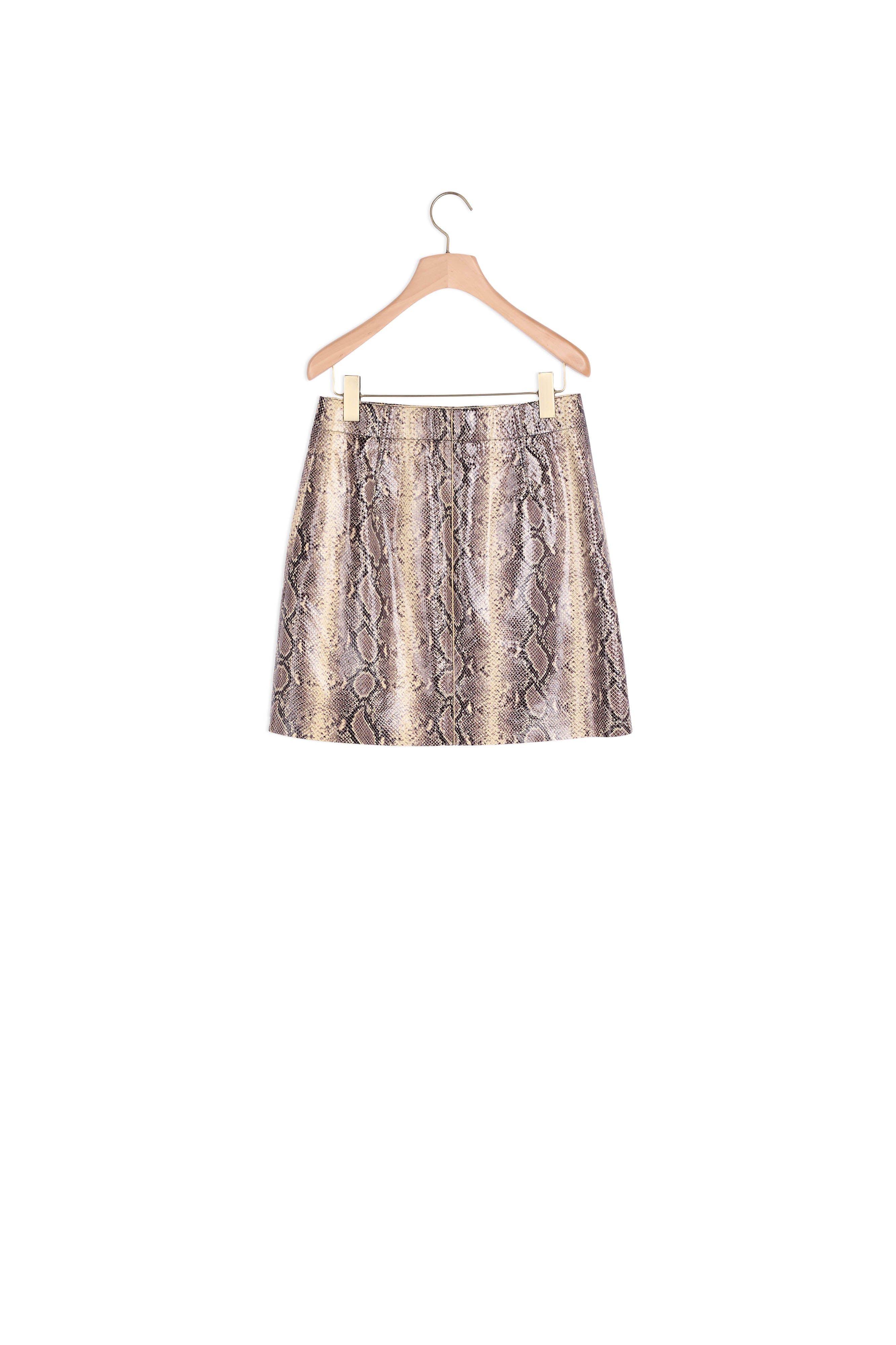 Jupe courte en cuir imprimé python Faume - seconde main