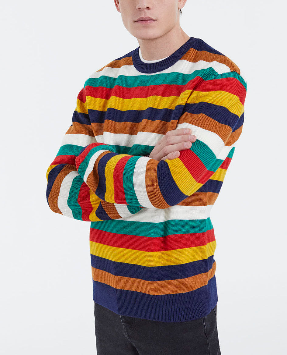 Pull rayé multicolore laine à col rond Faume - seconde main