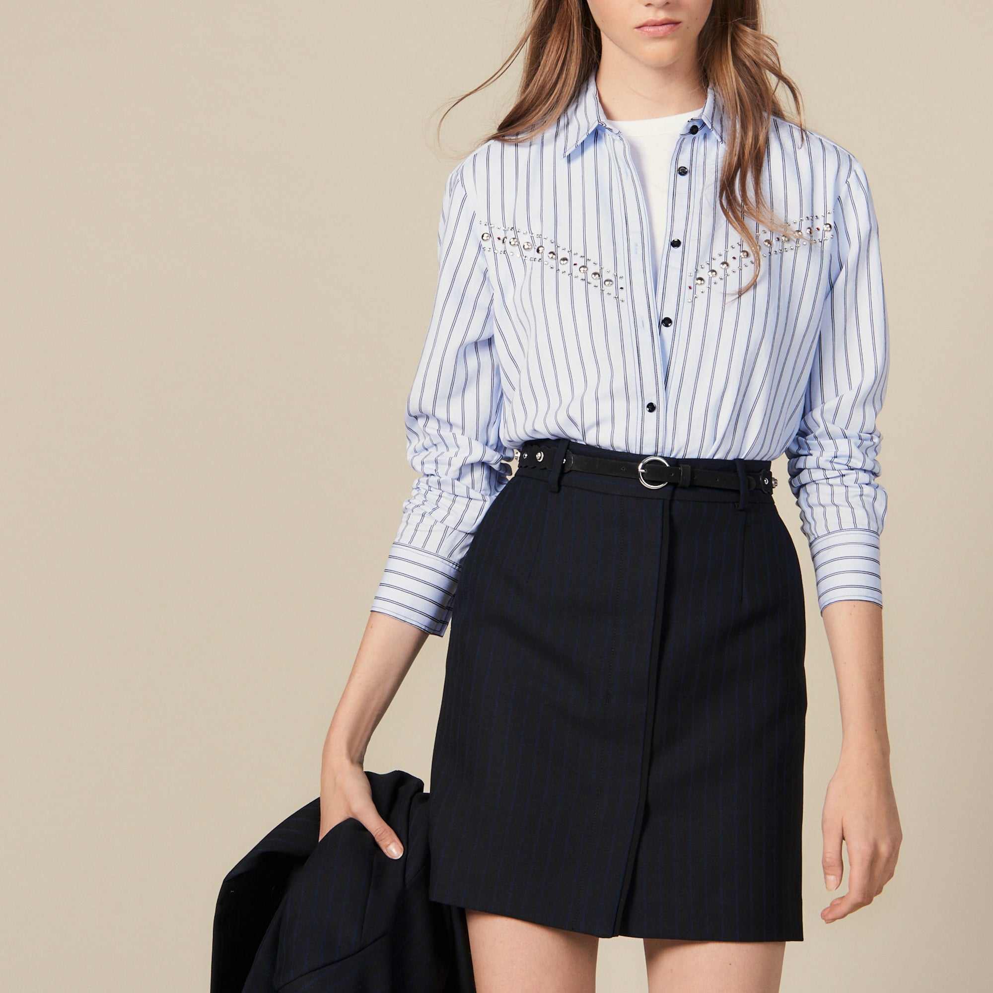 Jupe courte de tailleur à fines rayures Faume - seconde main
