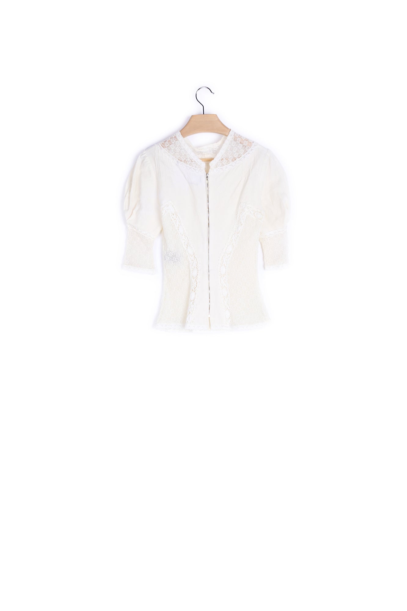 Haut dentelles col rond demi-manches - 34 Faume - seconde main