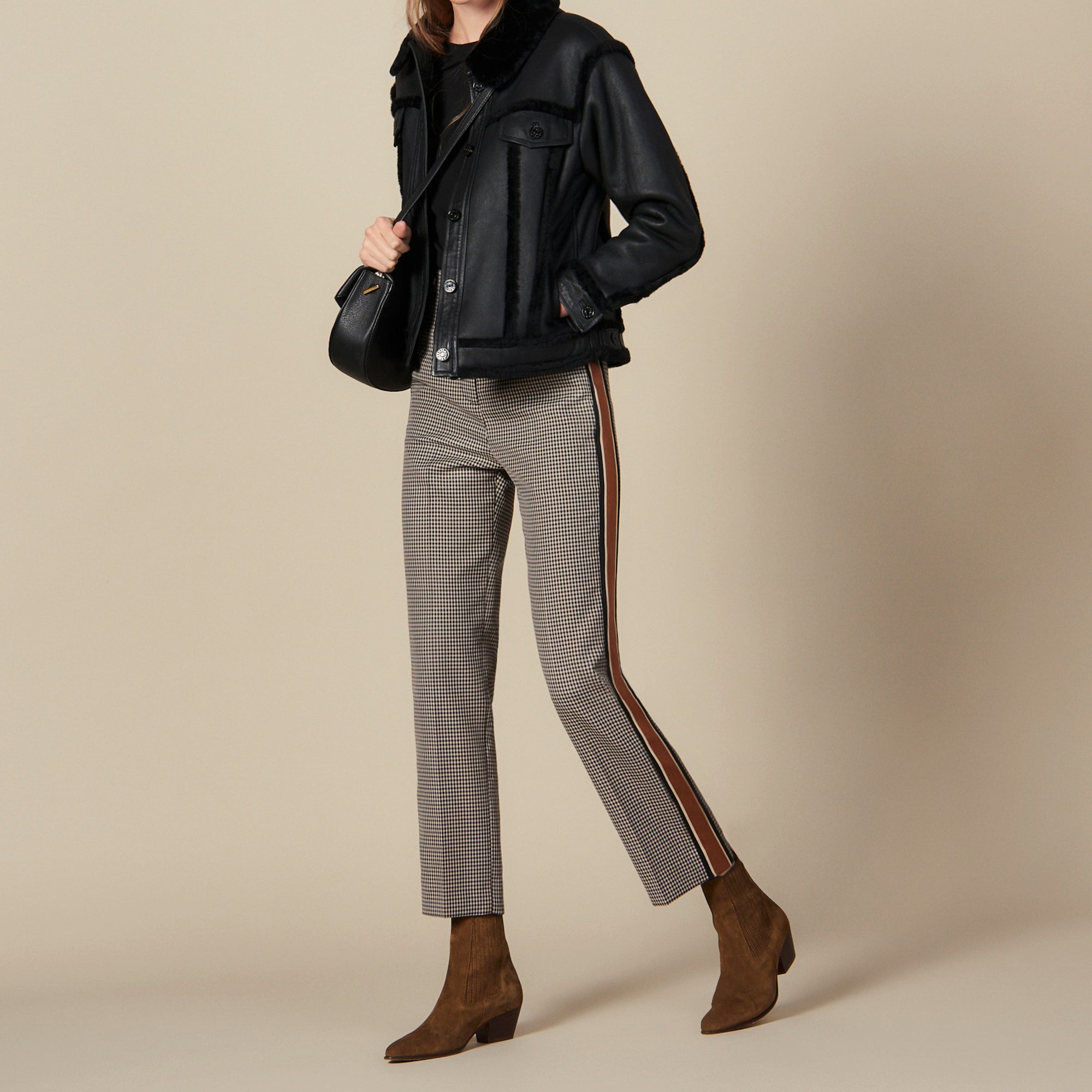 Pantalon droit à carreaux et galons Faume - seconde main