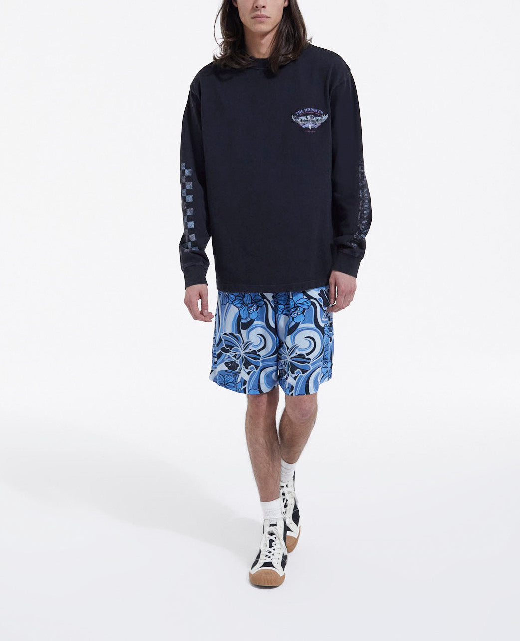 Short bleu imprimé psychédélique fluide Faume - seconde main