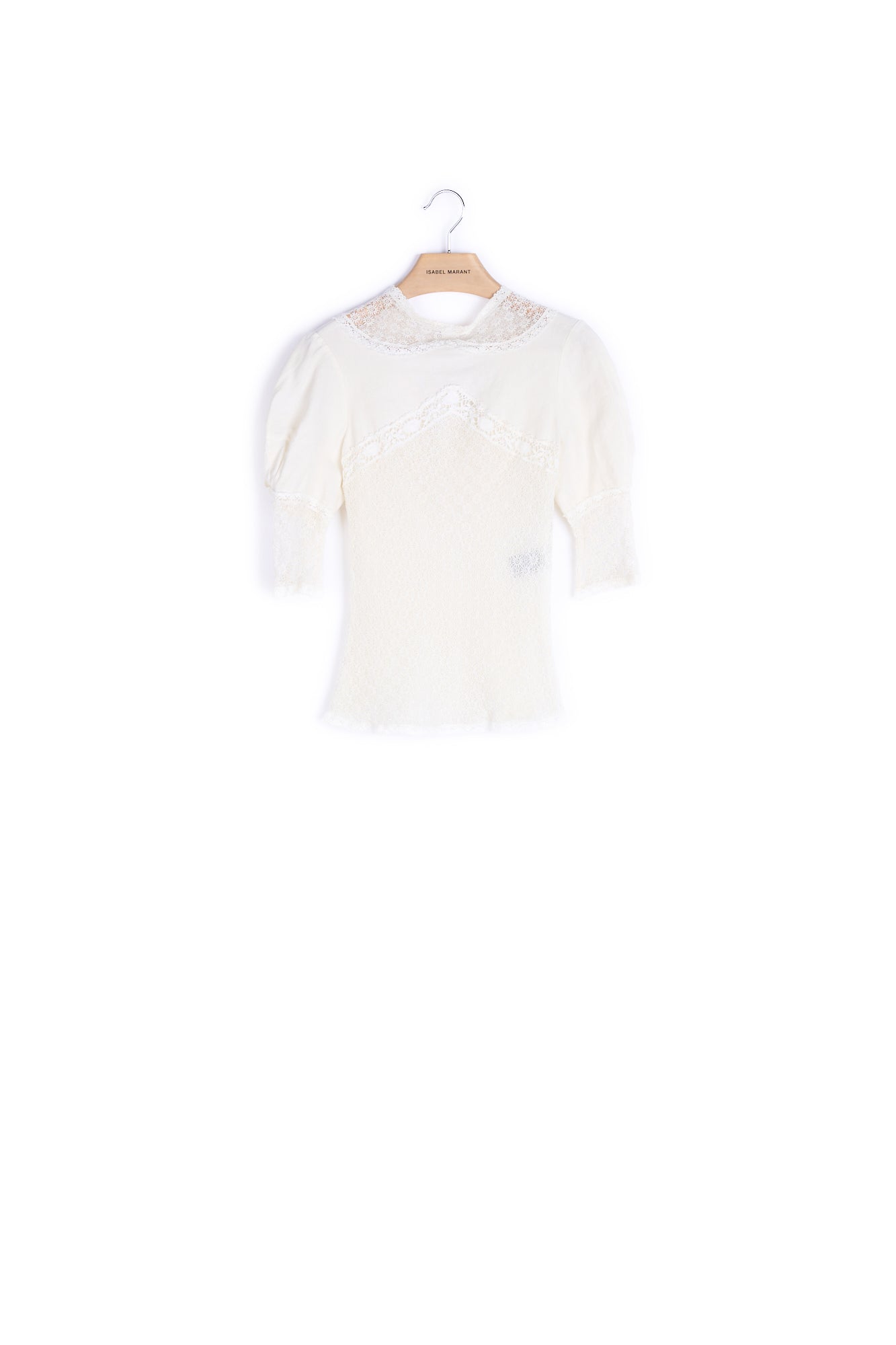 Haut dentelles col rond demi-manches - 34 Faume - seconde main