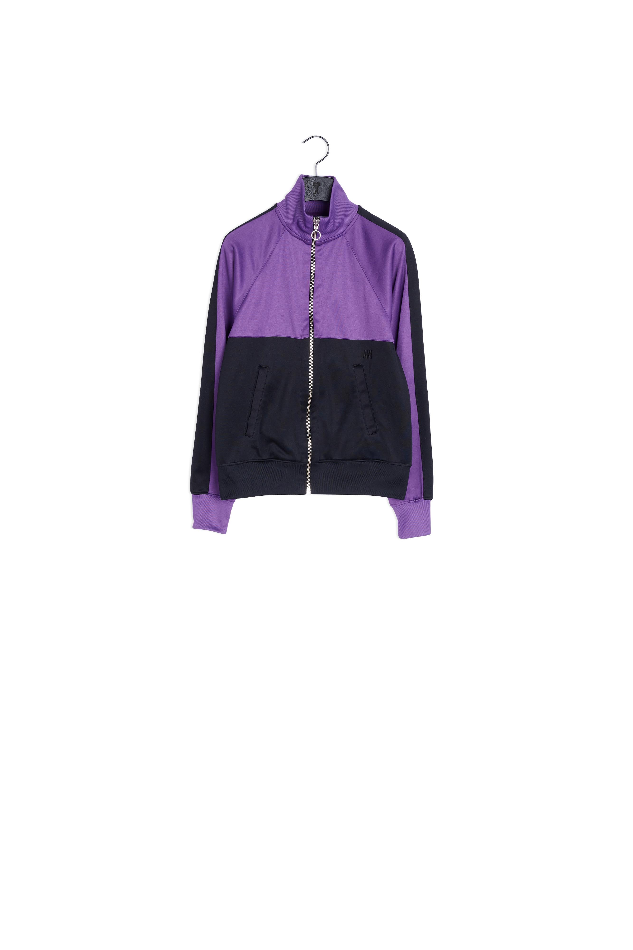 Sweatshirt Zippé Bicolore Brodé Ami Noir Poitrine Faume - seconde main