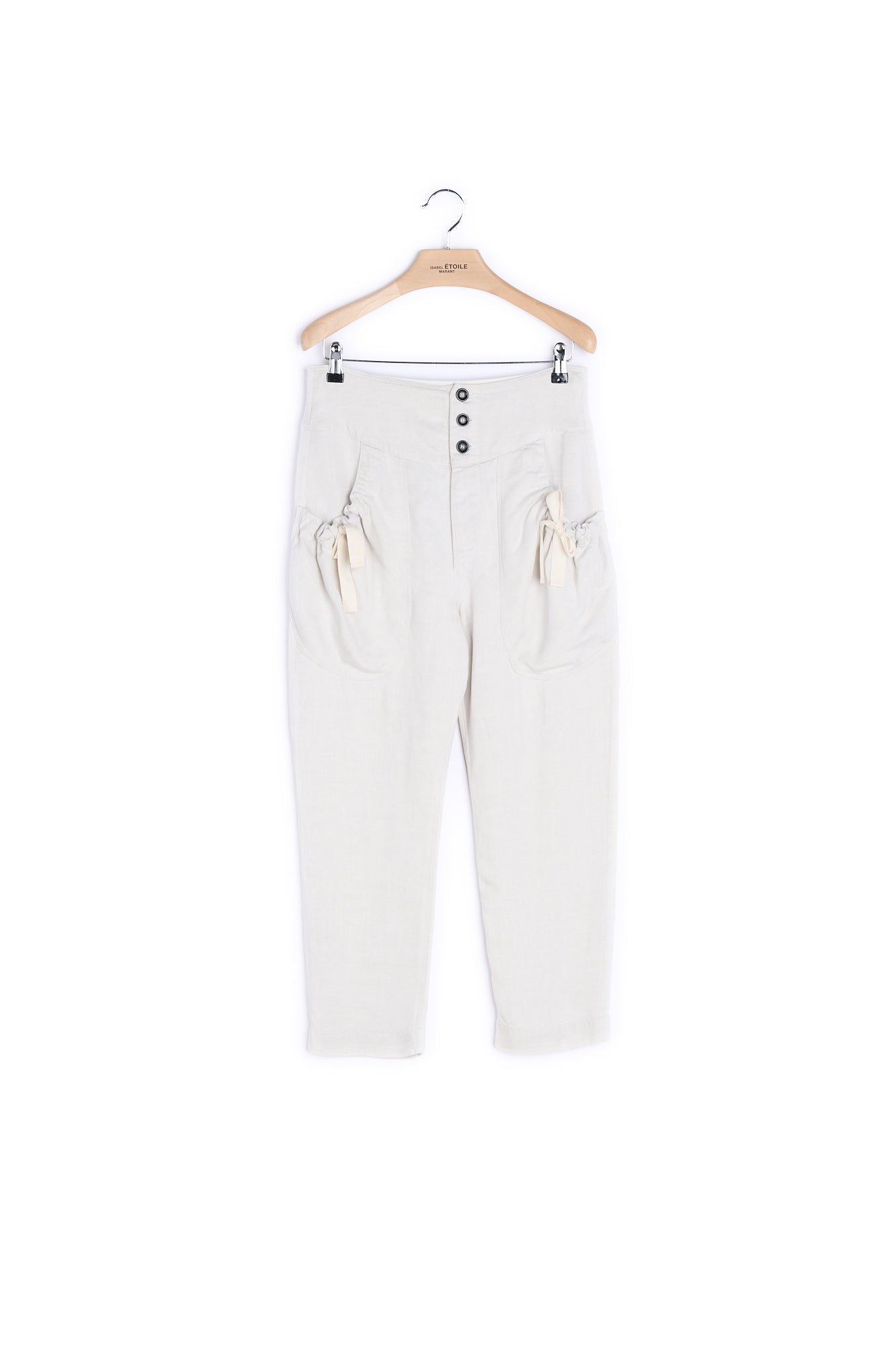 Pantalon regular poches avec rubans - 36 Faume - seconde main